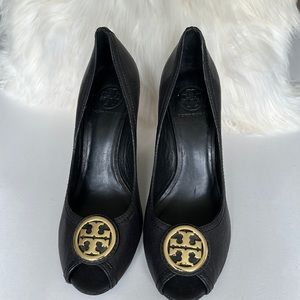 Navy blue size, barely-worn Tory Burch 4.5 inch wedges, size 9.5